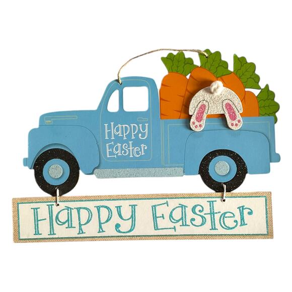 Blue Easter Truck Wreath Making Kit, DIY Spring Sign Gingham Ribbon Bundle Set - Picture 2 of 5